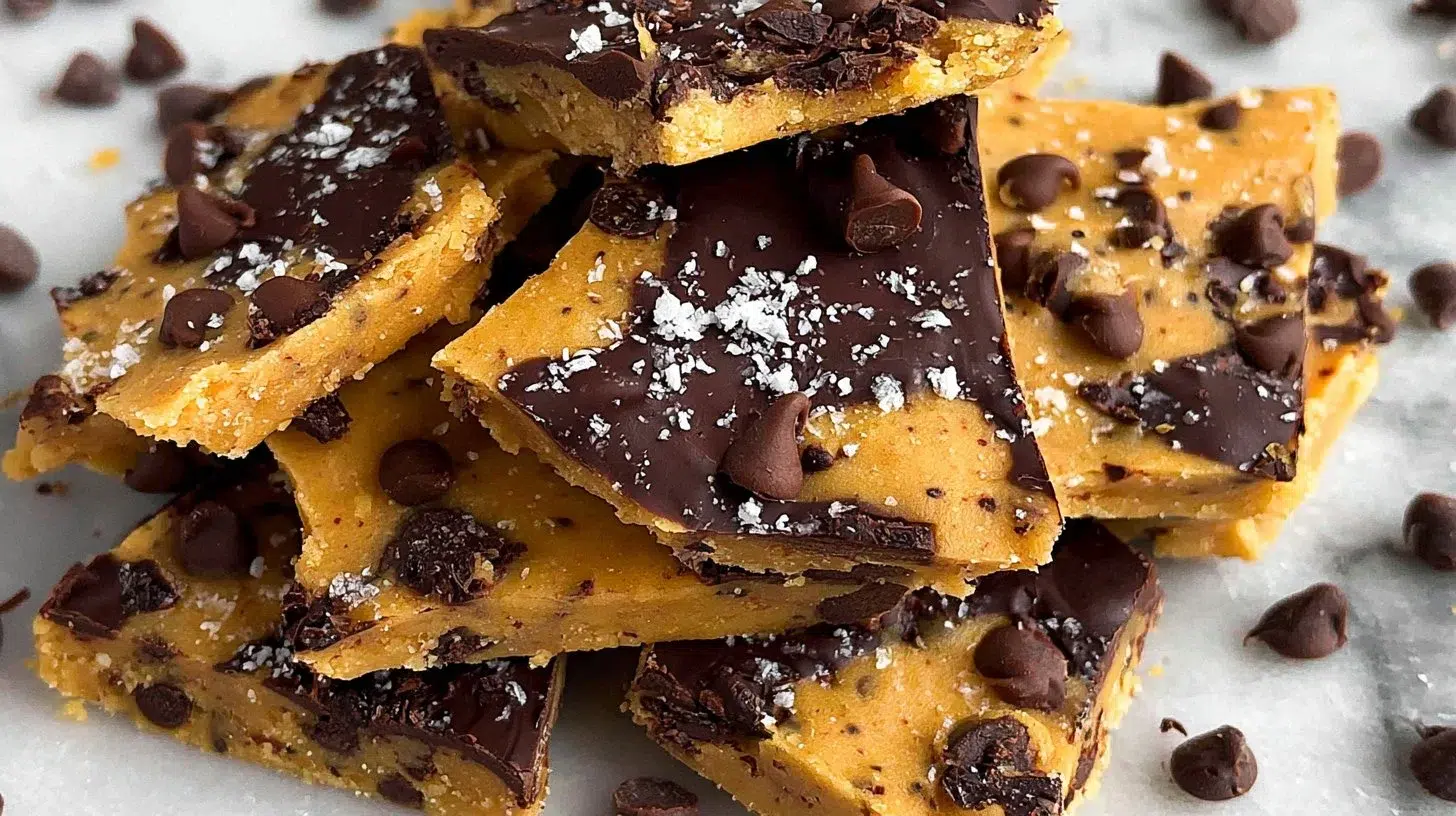 Healthy homemade cookie dough bark with nutritious ingredients and chocolate.