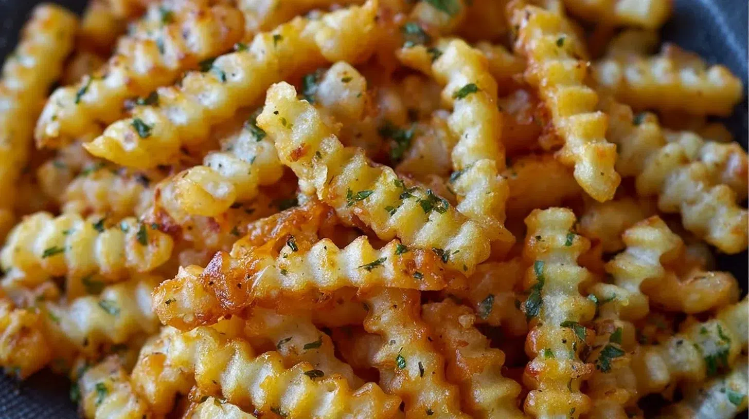 Organic crinkle cut fries served hot and crispy.
