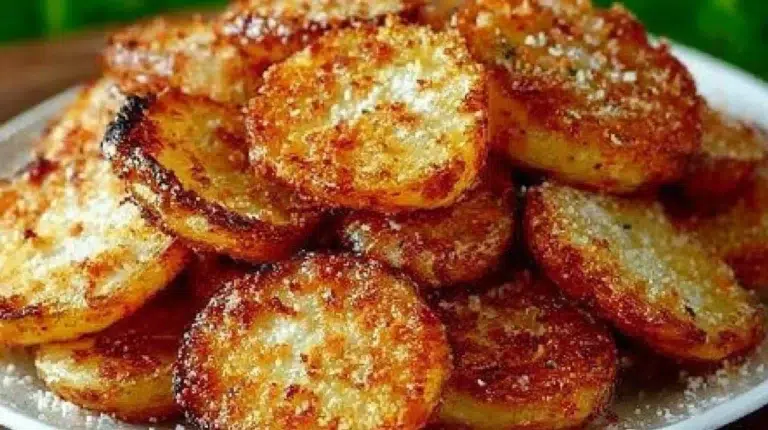 Crispy oven-baked parmesan potatoes golden and crunchy, ready to serve.