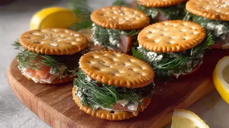 Smoked salmon and cream cheese canapés served on a platter