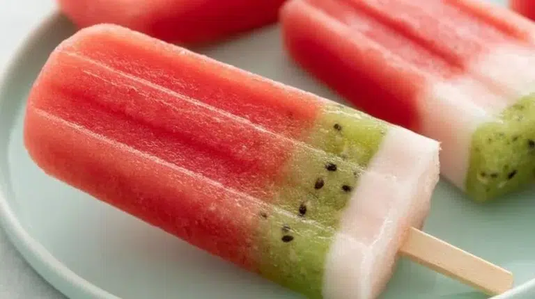Homemade watermelon ice pops on a sunny summer day