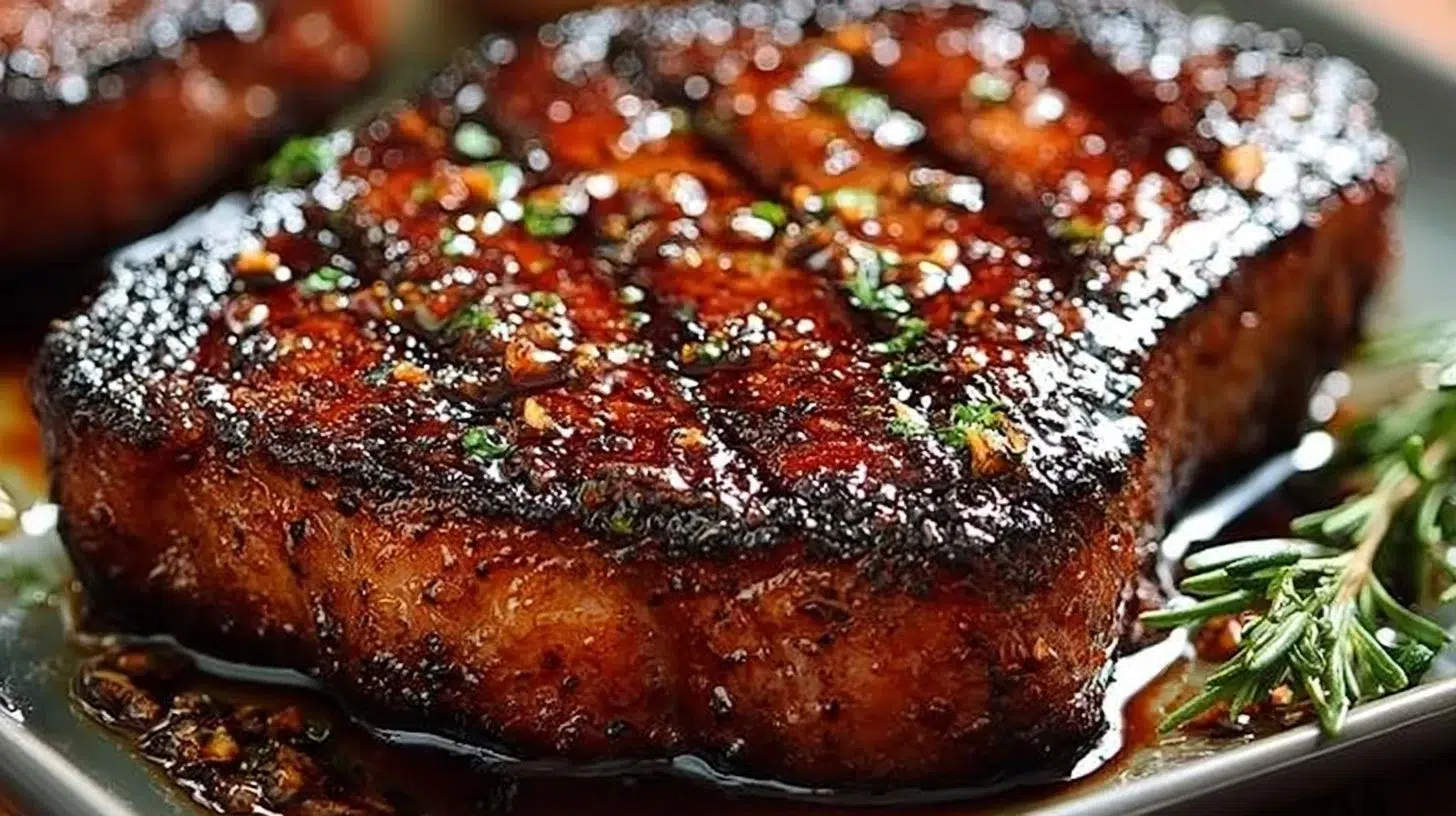 Balsamic Brown Sugar Steak Marinade in a bowl with fresh herbs