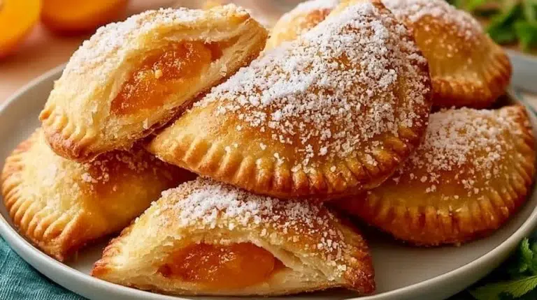 Delicious homemade apricot empanadas on a rustic wooden table.