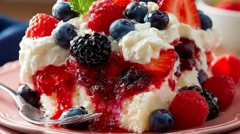 Delicious gluten free dairy free berry trifle with fresh berries and cream layers