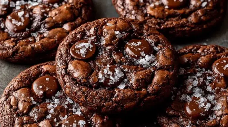 Chewy salted brownie cookies, rich chocolate treats for dessert lovers.