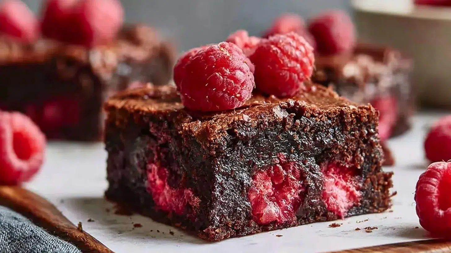 Delicious classic raspberry brownies with rich chocolate and fresh raspberries.