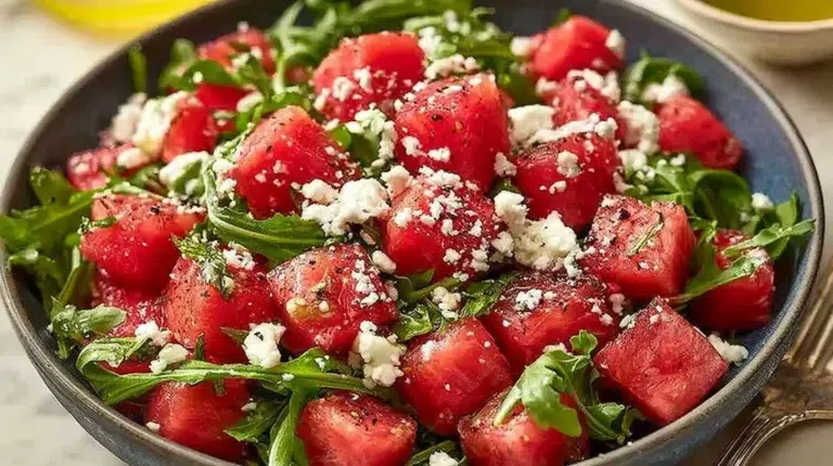 Delicious Classic Watermelon Arugula Salad with vibrant colors and textures.