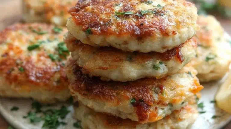 Crispy gluten-free chicken fritters served on a plate