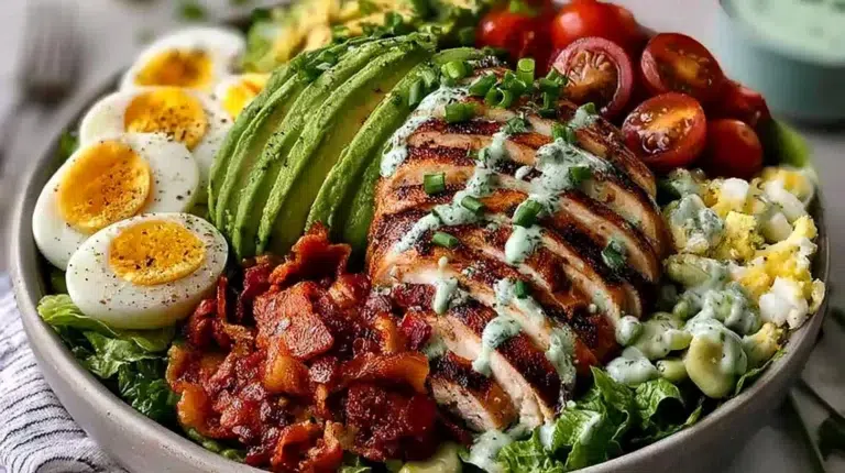 Delicious and fresh chicken cobb salad full of flavor and healthy ingredients