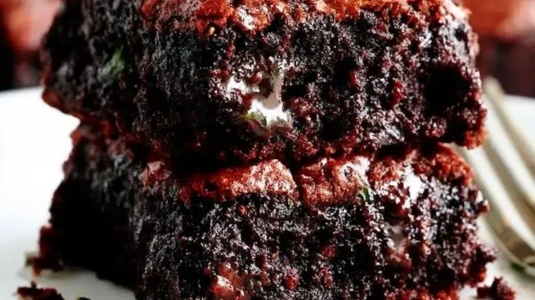 Fudgy zucchini brownies ready to be served, showcasing a deliciously moist texture.