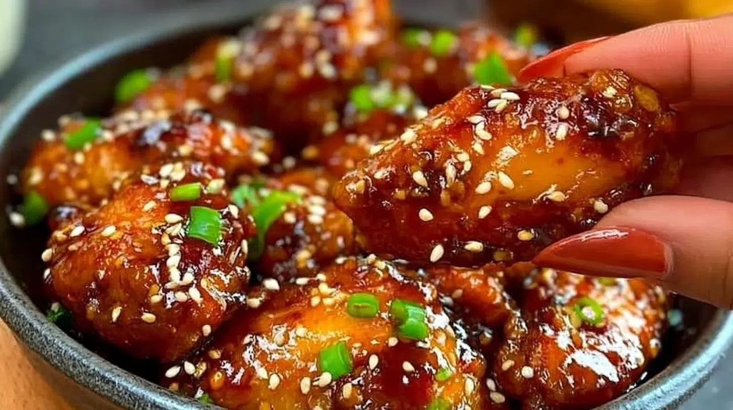 Crispy Sticky Honey Garlic Chicken Wings served on a platter