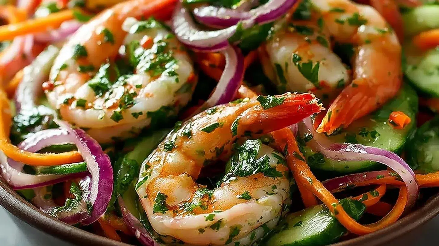 Thai Shrimp Salad with zesty lime and fresh herbs served in a bowl