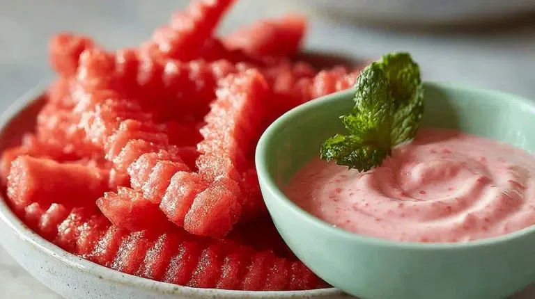 Plate of homemade watermelon fries served as a refreshing summer snack