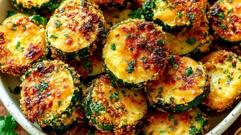 Crispy cheesy air fryer zucchini bites served as a quick snack