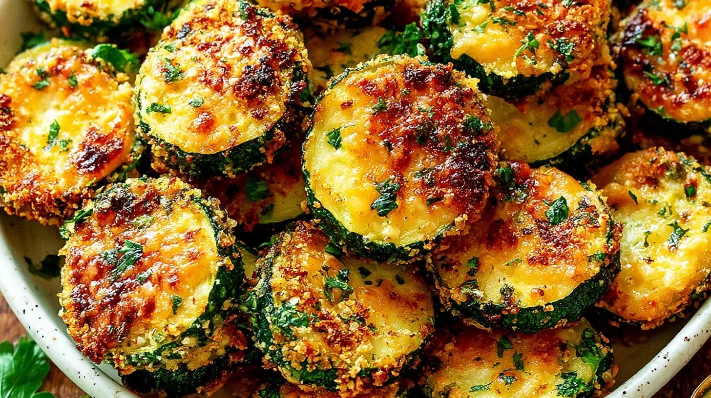 Crispy cheesy air fryer zucchini bites served as a quick snack